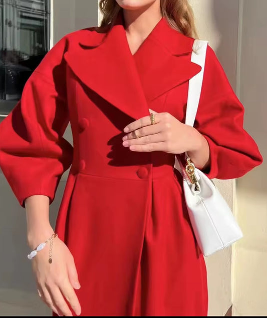 MANTEAU CHIC LONG ROUGE